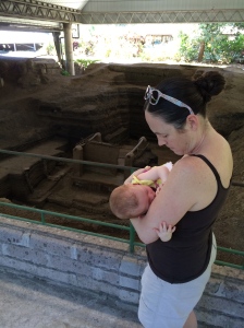Our baby nursing at Mayan ruins in El Salvador.